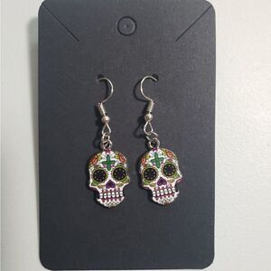 Handmade Halloween Day of the Dead Dia De Muertos candy skull earrings